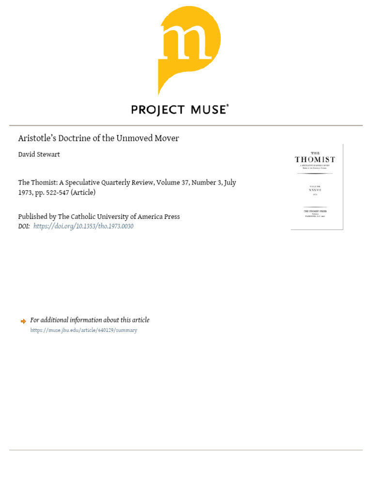 Aristotle's Doctrine of The Unmoved Mover | PDF | Aristotle | Substance ...