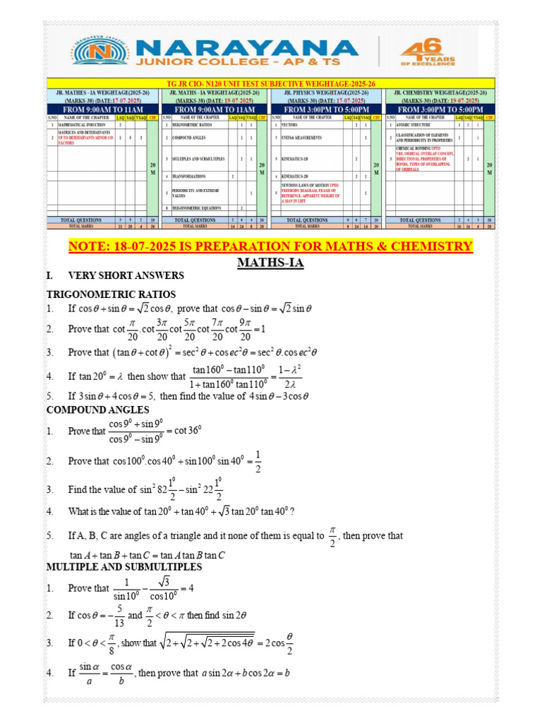 Trigonometry and Matrix Preparation Guide | PDF | Chemical Bond ...