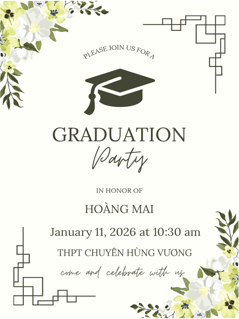 Green and Cream Floral Graduation Invitation | PDF
