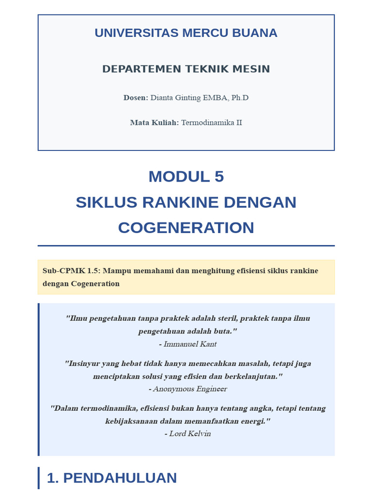Efisiensi Siklus Rankine Cogeneration | PDF