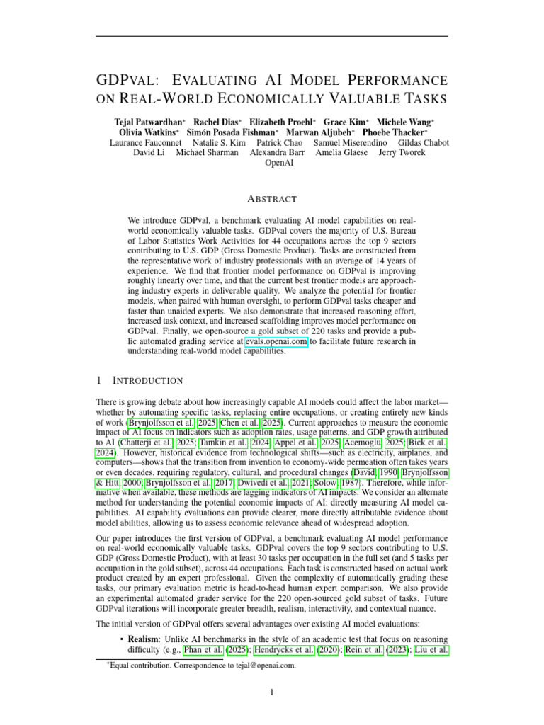 GDPval: Benchmarking AI in Economics | PDF | Artificial Intelligence ...