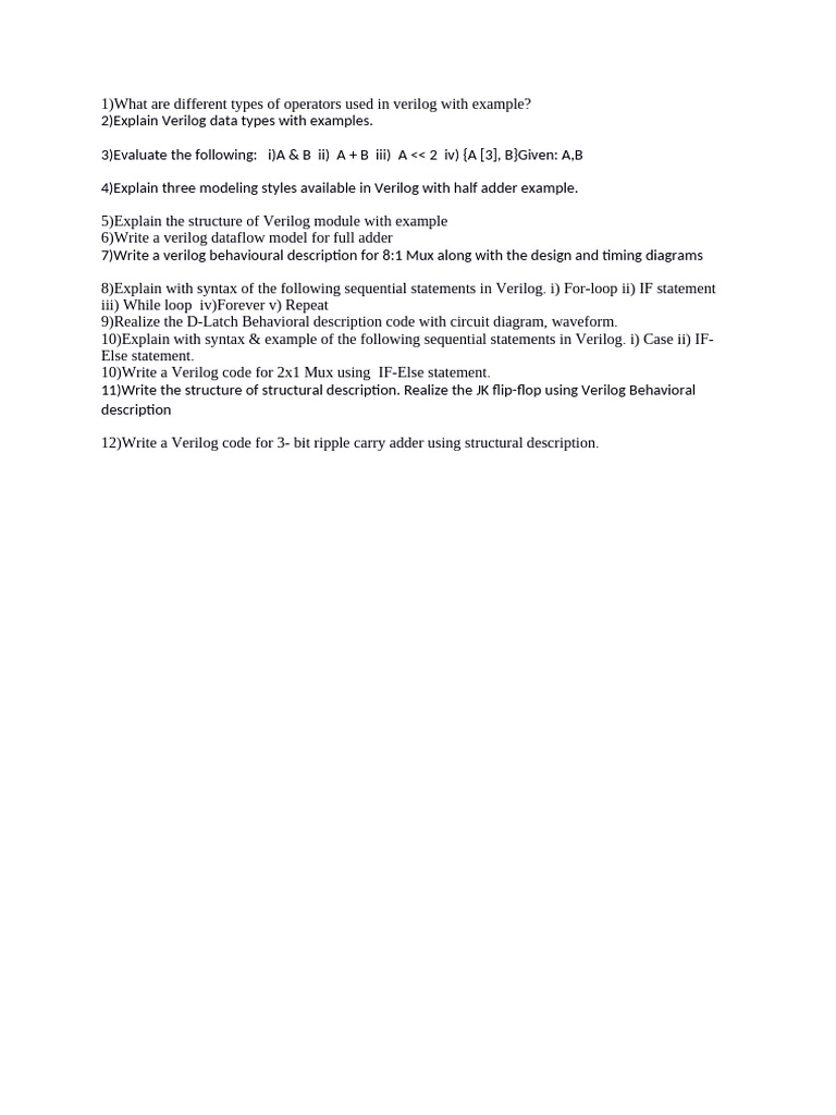 Verilog Operators, Data Types, and Examples | PDF