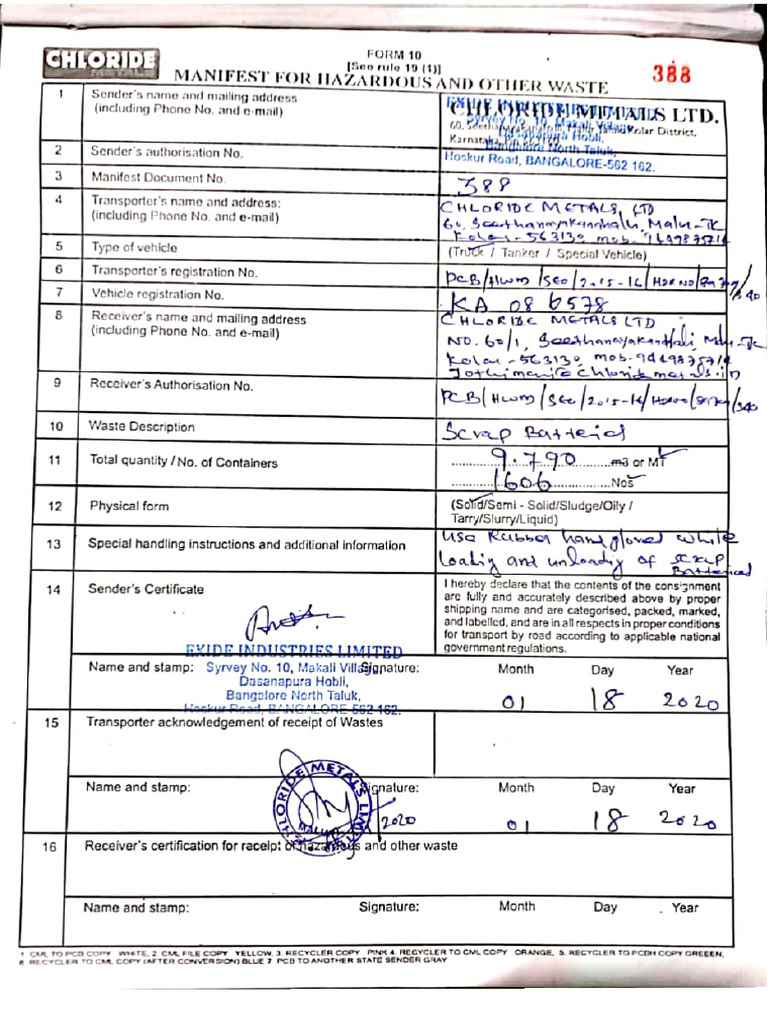 FORM 10-Issued by CML For Collectiong Scrap From EXIDE | PDF