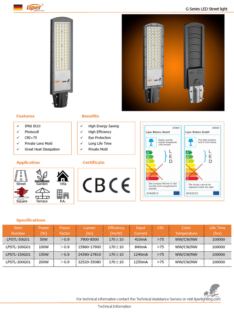 G Series LED Street Light Specs | PDF | Sustainable Technologies | Heat ...