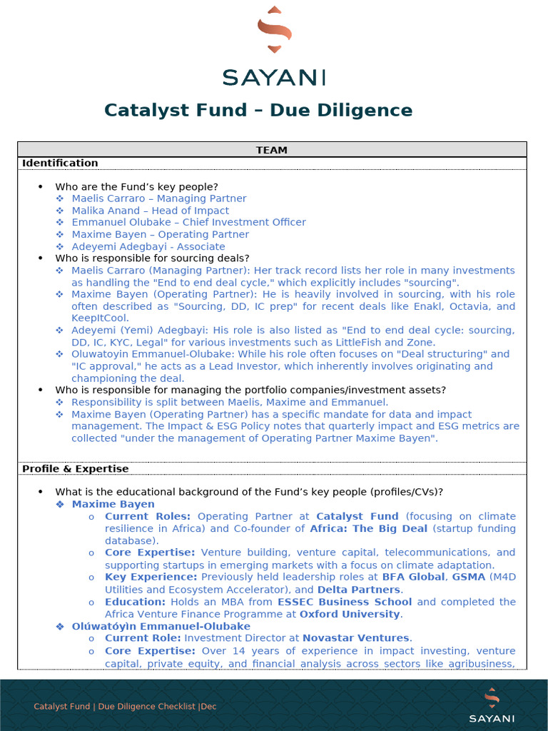 Catalyst Fund - Due Diligence Checklist - 17.12.25 | PDF | Valuation ...