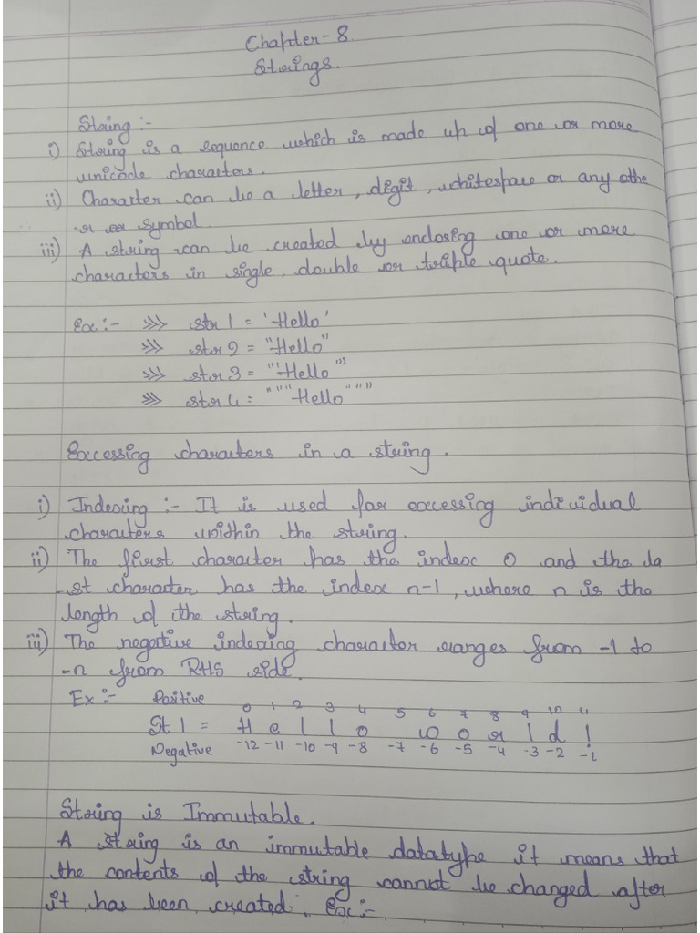 Notes On Chapter 8 Strings | PDF