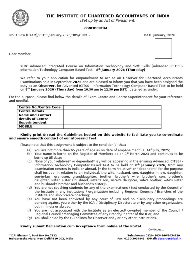 Observer Guidelines for ICAI Exam 2026 | PDF | Government | Justice