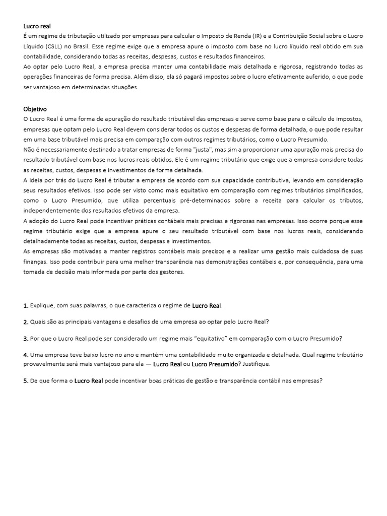 Vantagens e Desafios do Lucro Real | PDF | Contabilidade | Impostos