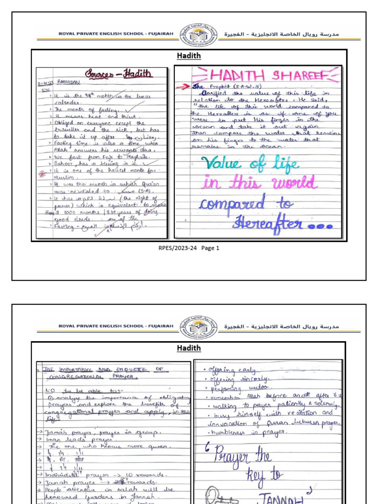 HADITH - Students Notes - GR 10 | PDF