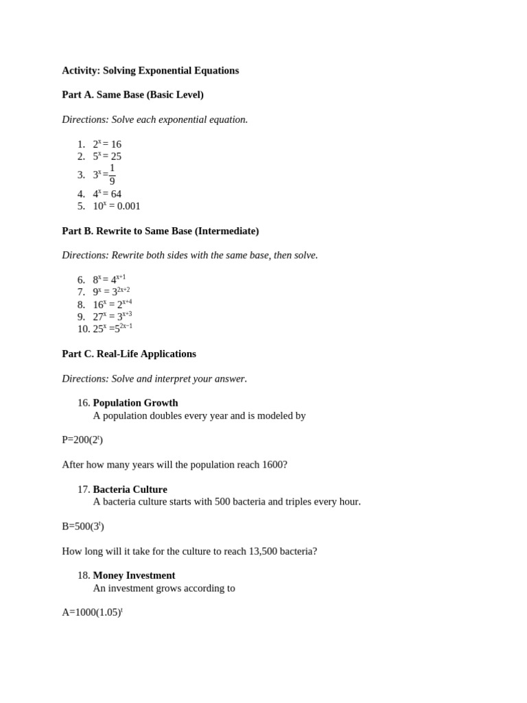 Solving Exponential Equations Guide | PDF