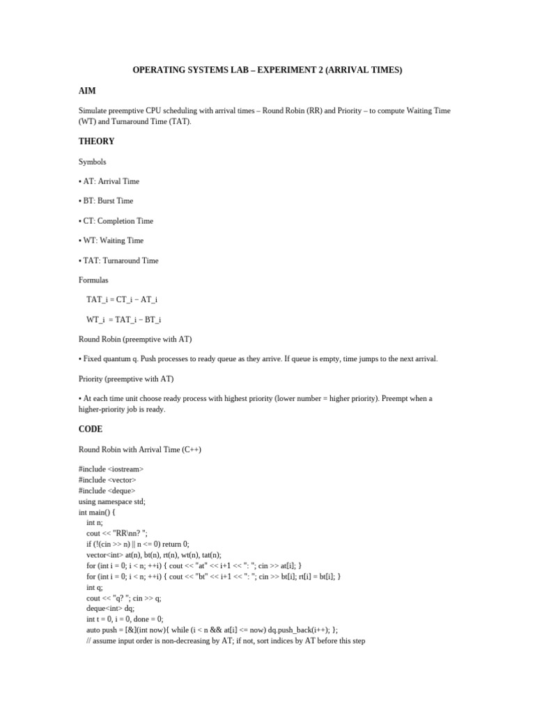 OS Lab Experiment 2 RR Priority With at TNR9 | PDF | Computing | System ...