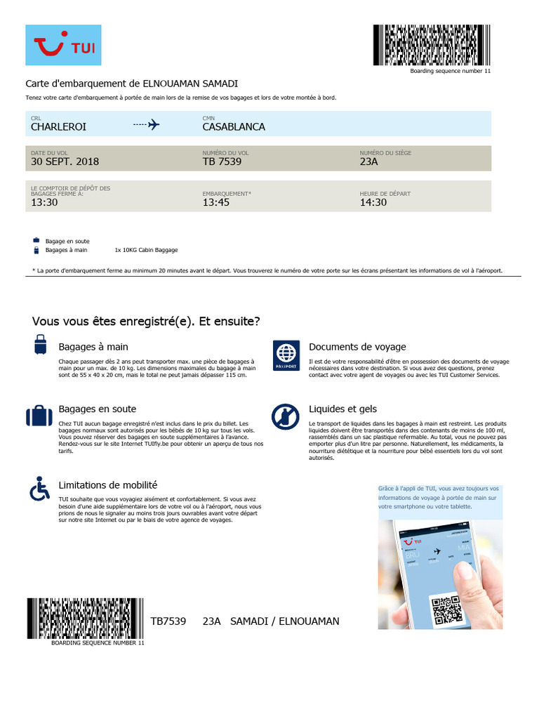 Carte d'embarquement TB7539 - TUI | PDF