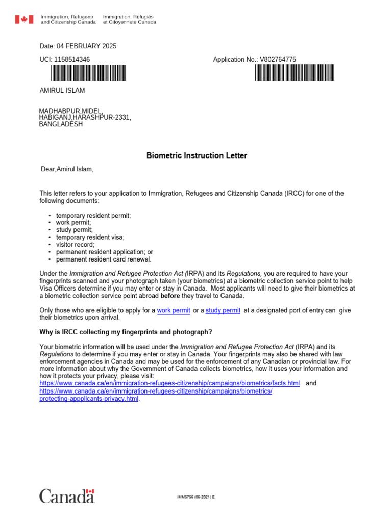 Biometric Collection Instructions for IRCC | PDF | Government And ...