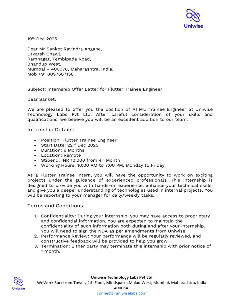 Internship Offer for Flutter Engineer | PDF
