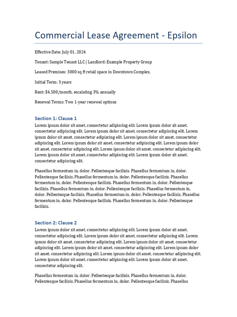 Epsilon Commercial Lease Agreement | PDF | Lease | Civil Law (Common Law)