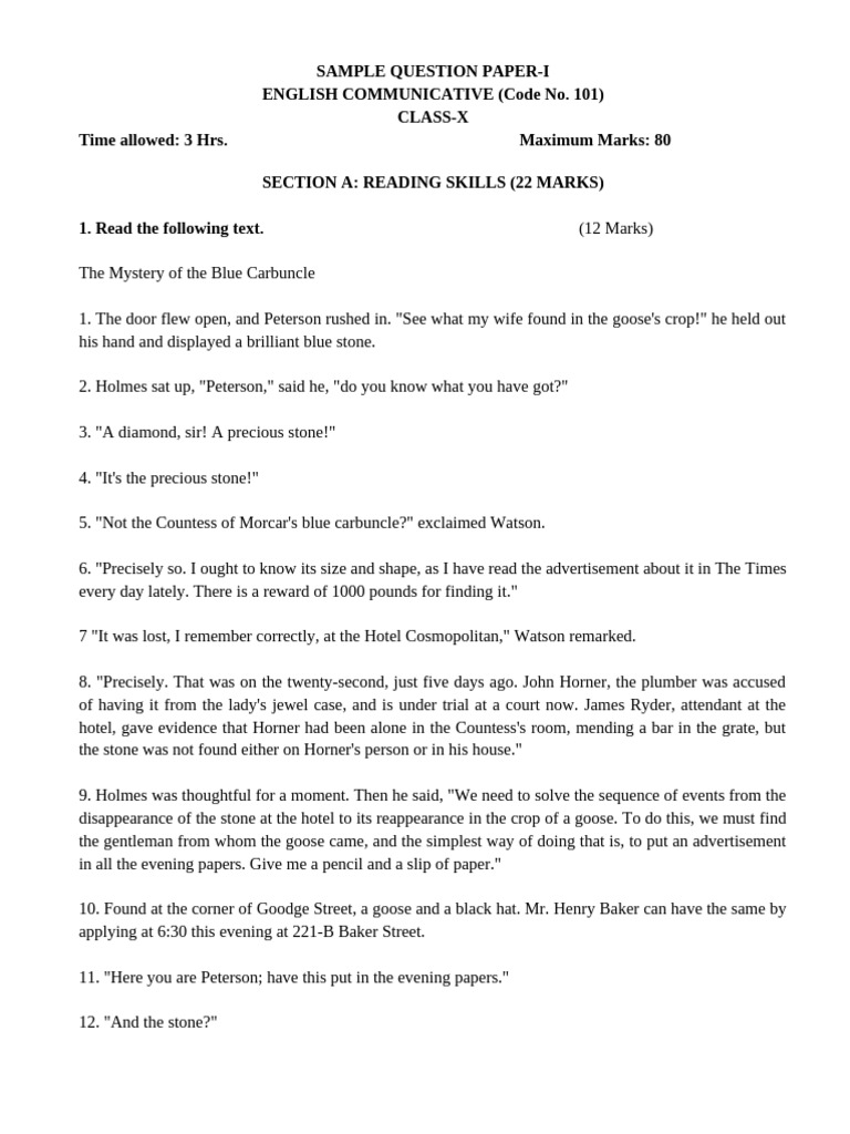 Class X English Communicative Exam Paper | PDF