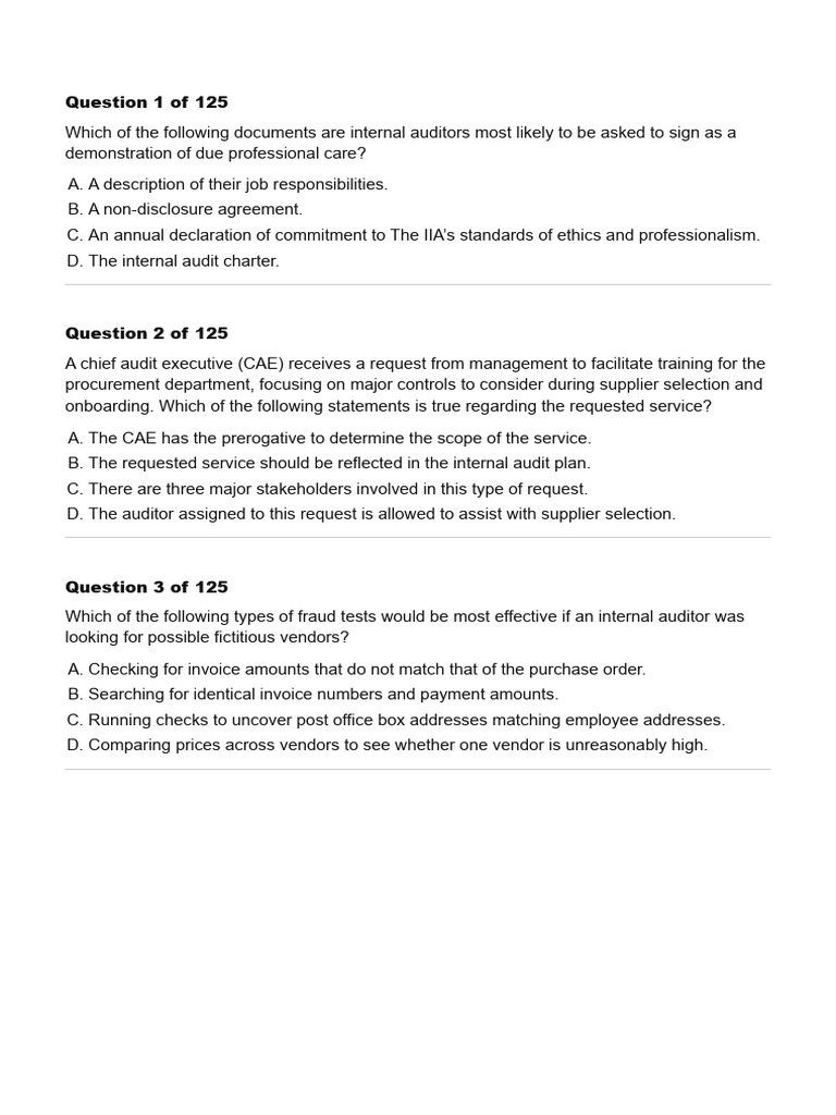 Internal Audit Exam Questions and Answers | PDF | Internal Audit | Audit