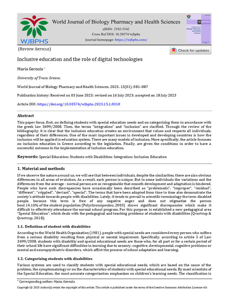 Inclusive Education and Digital Tools | PDF | Special Education ...