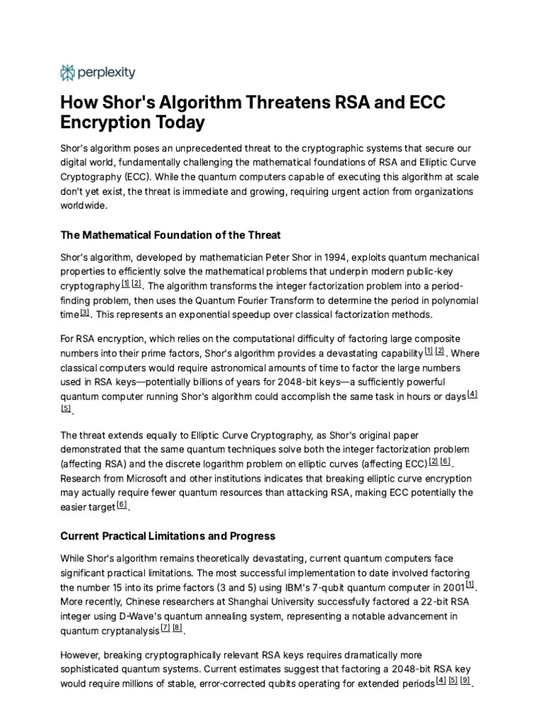 Shor's Algorithm: Quantum Threat to RSA & ECC | PDF | Quantum Computing ...