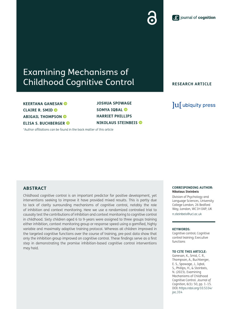 Childhood Cognitive Control Mechanisms | PDF | Executive Functions ...