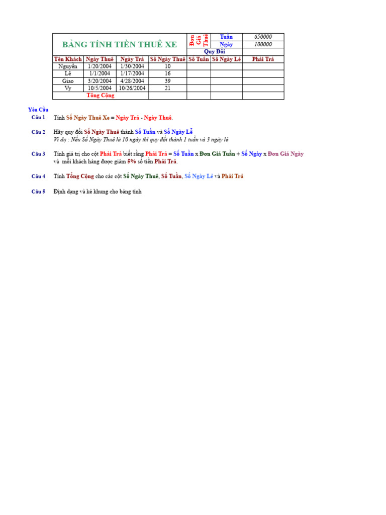 Bai Tap Thuc Hanh Excel - XLSX - Google Trang Tính | PDF