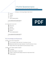 Sample User Profile Questionnaire