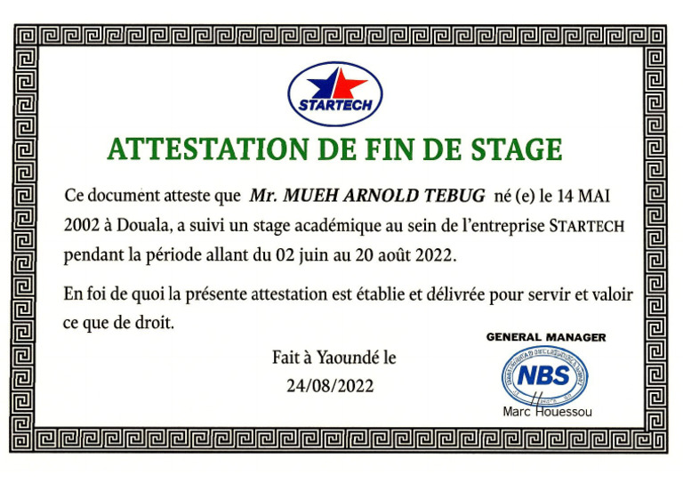 Attestation de Startech | PDF