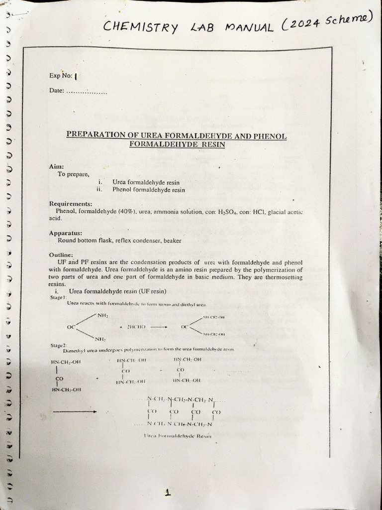 Urea and Phenol Formaldehyde Resin Preparation | PDF | Titration ...