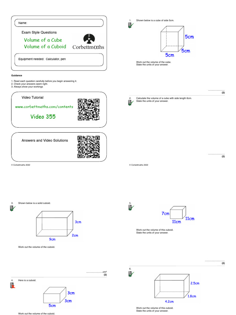 Volume Calculation Exam Questions | PDF | Volume