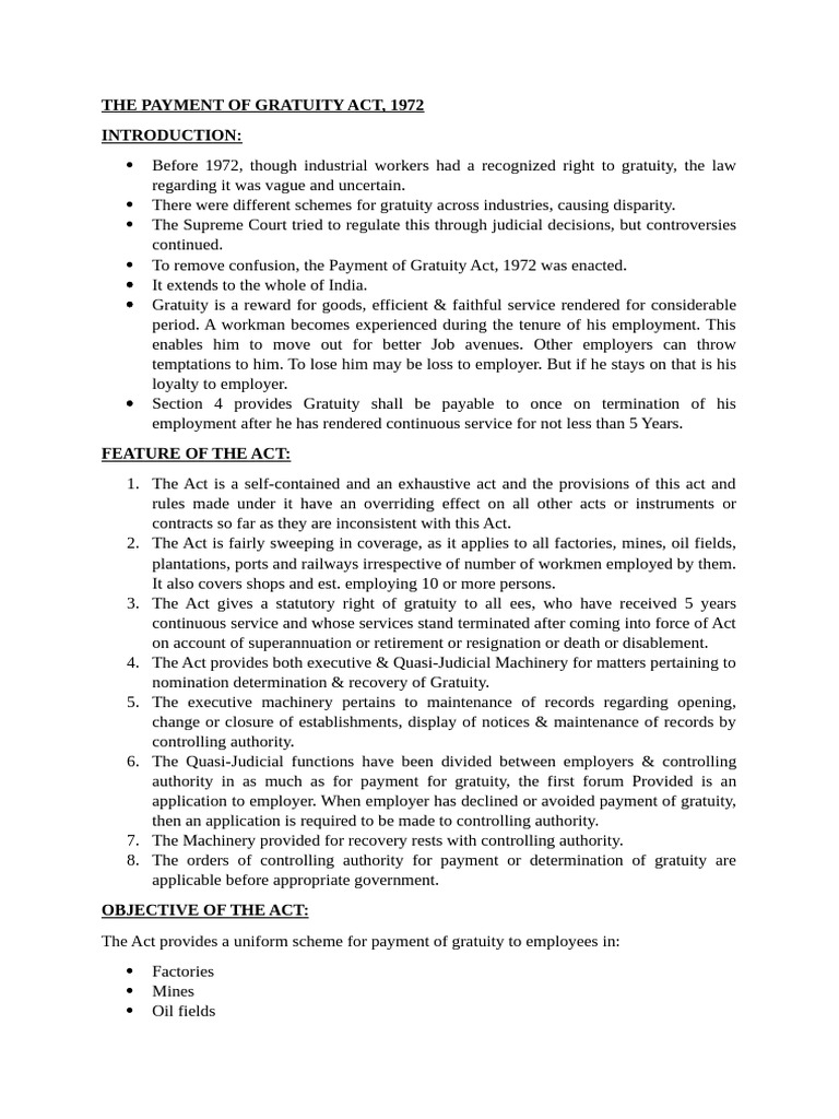 Overview of the Payment of Gratuity Act | PDF | Employment | Gratuity