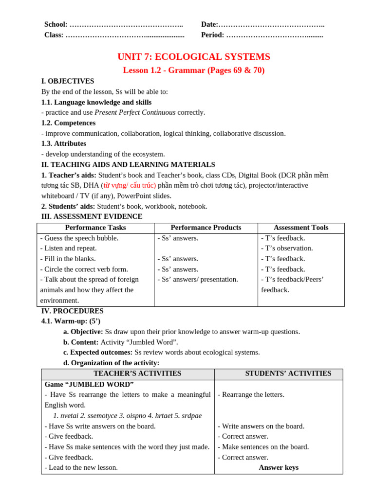 Unit 7 - Lesson 1.2 - Grammar - Pages 69 & 70 | PDF | Learning | Human ...