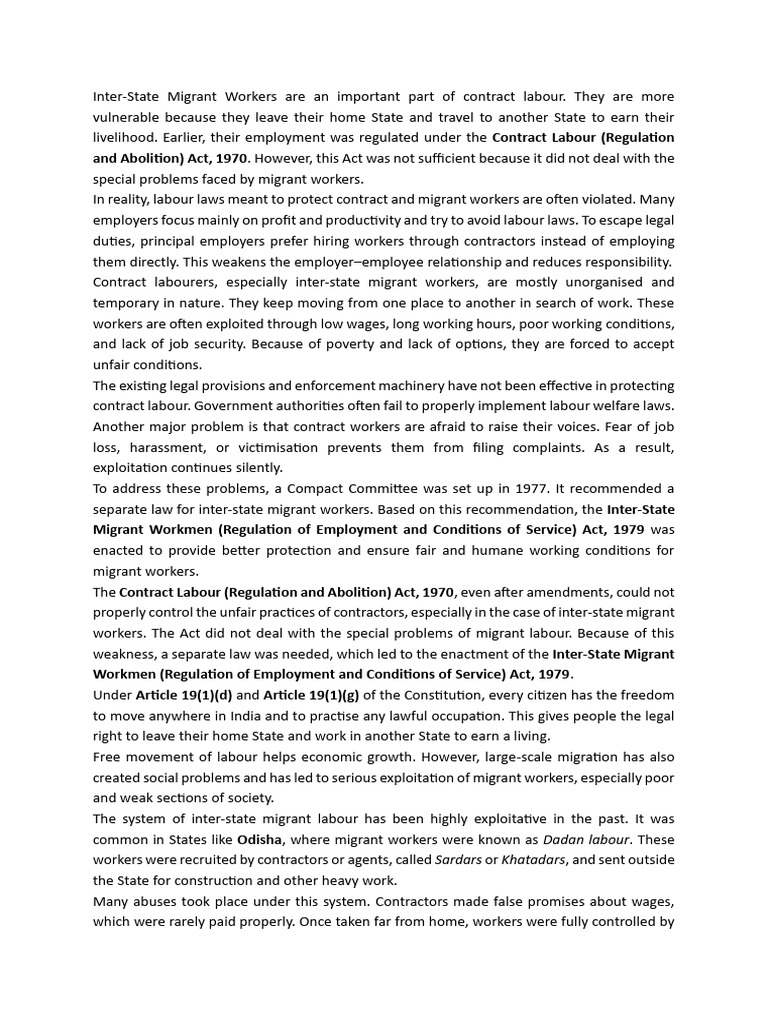 Protecting Inter-State Migrant Workers | PDF | Employment | Labour Law