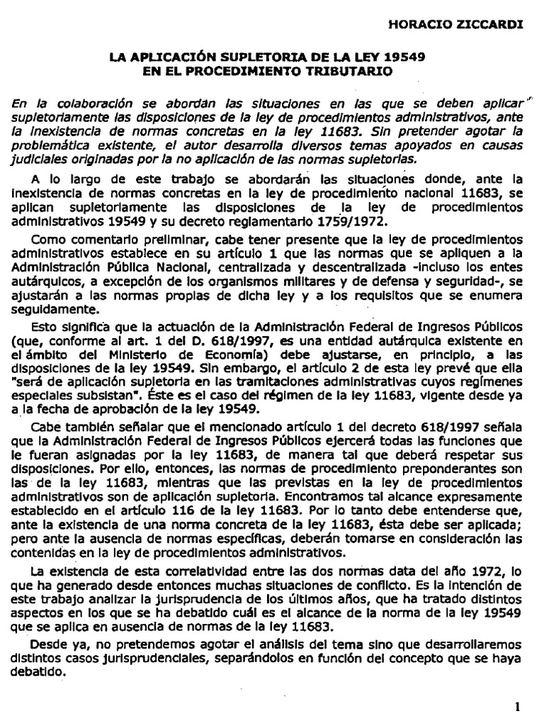 ZICCARDI, Horacio, La Aplicac. Supletoria de La Ley 19549 en El | PDF ...