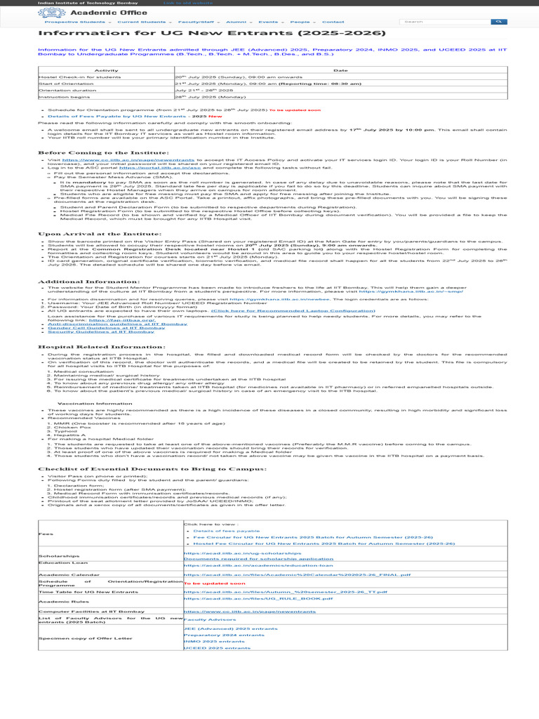IIT Bombay UG New Entrants Guide 2025 | PDF