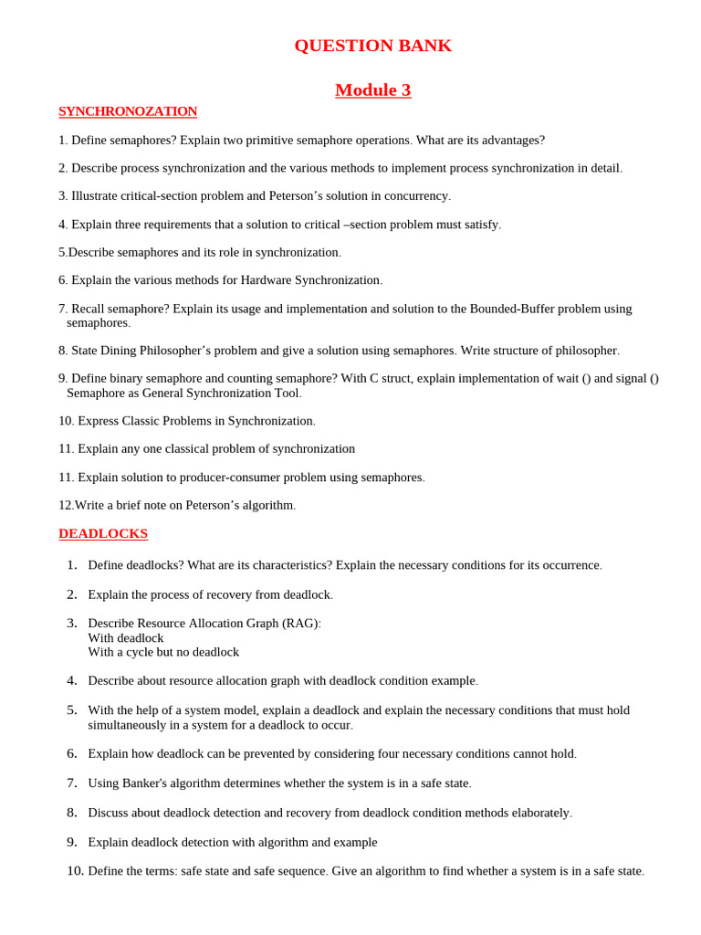 OS-question Bank Module 3 and Module 4 Module-5 | PDF | Computer Data ...