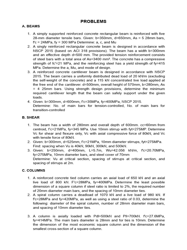 Concrete Beam and Column Design Problems | PDF | Beam (Structure ...