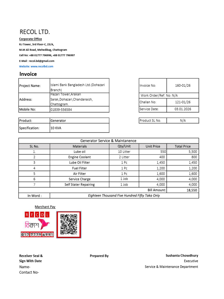 Dohazari Branch IBBL Bill | PDF