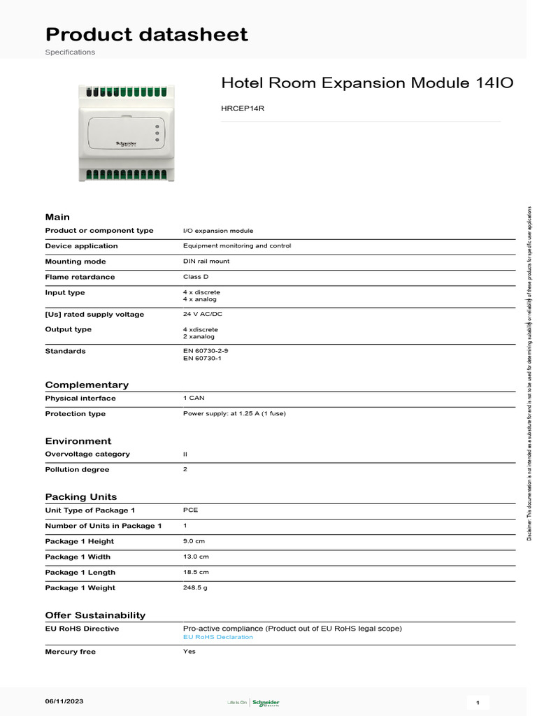 Hotel Room Expansion Module 14IO Specs | PDF