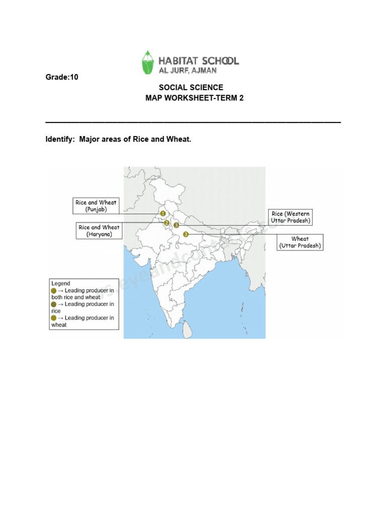 Social Science Map Worksheet for Grade 10 | PDF