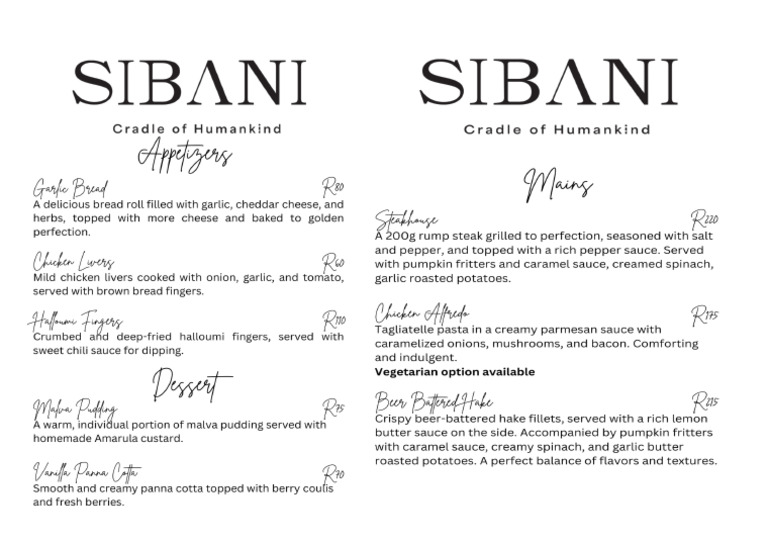 Sibani Dinner Menu | PDF