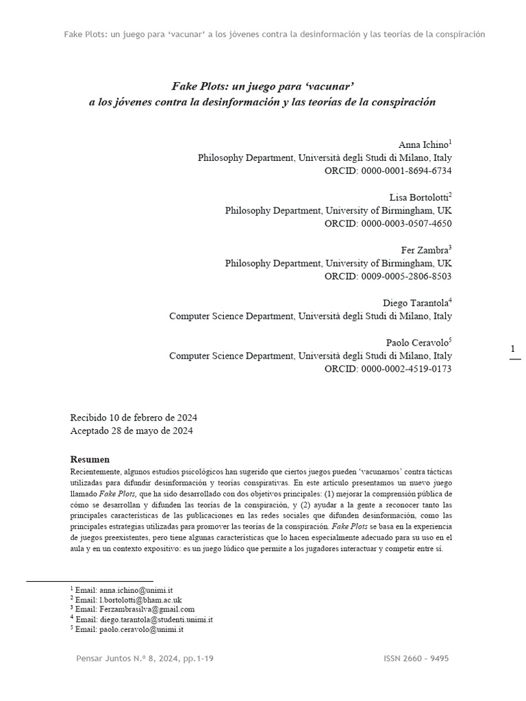 Fake Plots: Juego contra la desinformación | PDF | Teoría de la ...