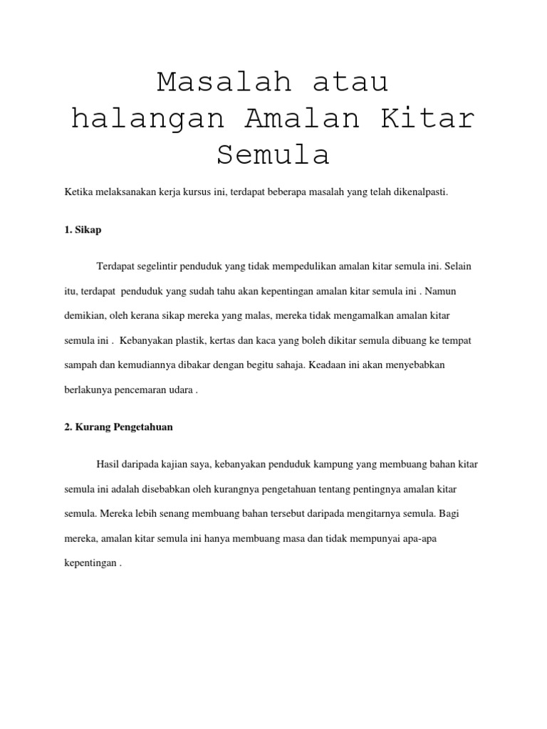 Contoh Rumusan Kerja Kursus Geografi Amalan Kitar Semula