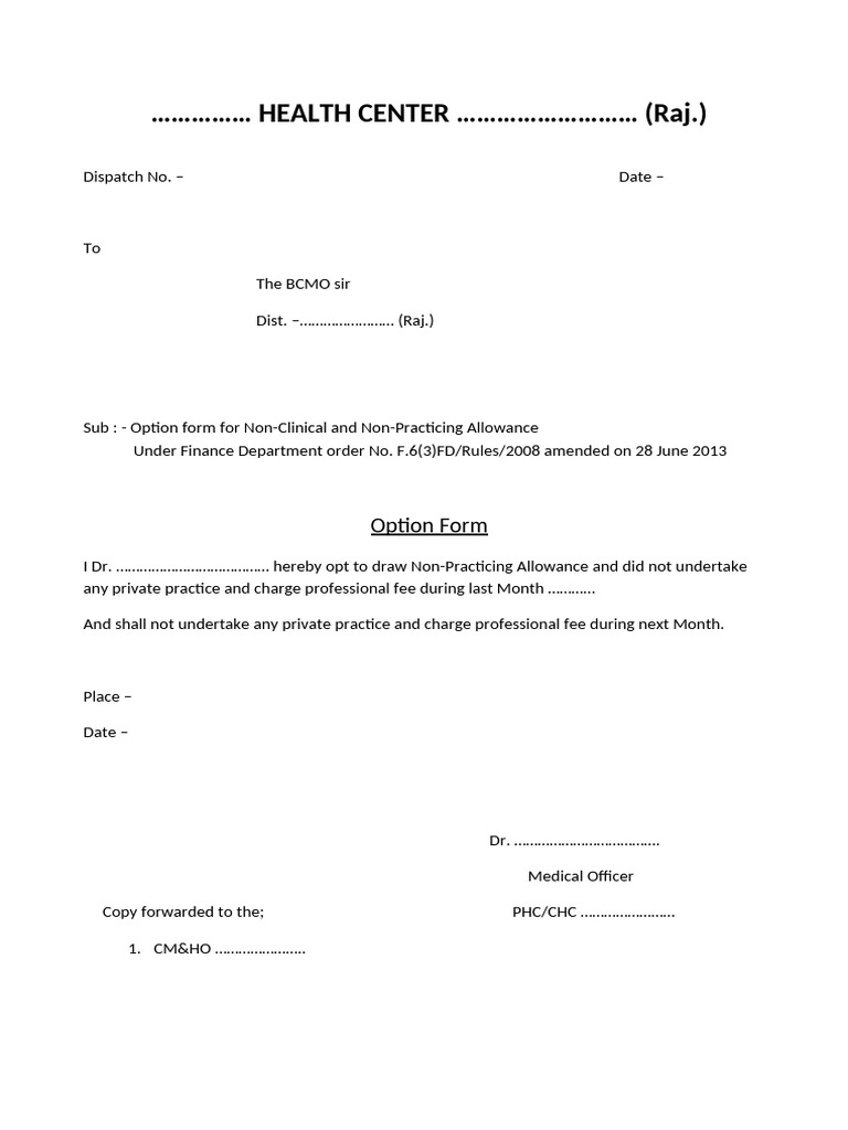 Non-Practicing Allowance Option Form | PDF