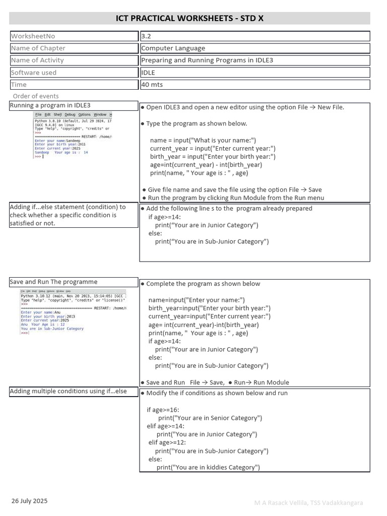 IDLE3 Programming Worksheet for Students | PDF | Systems Engineering ...