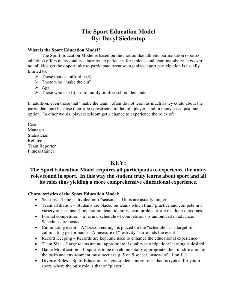The Sport Education Model | PDF | Sports | Referee