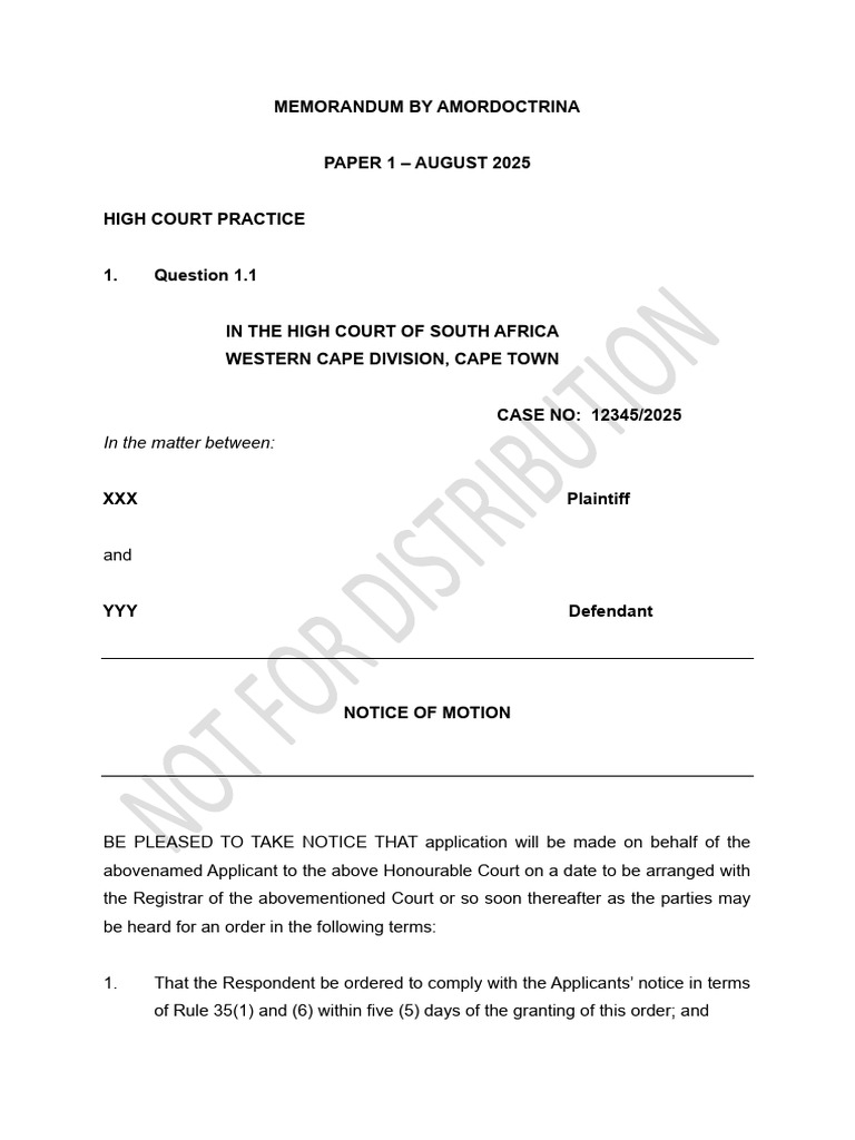 High Court Application for Discovery Compliance | PDF | Confession (Law ...