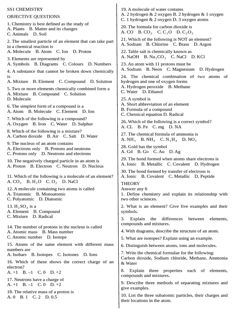 Ss1 Prowess Chemistry | PDF | Ion | Chemical Elements
