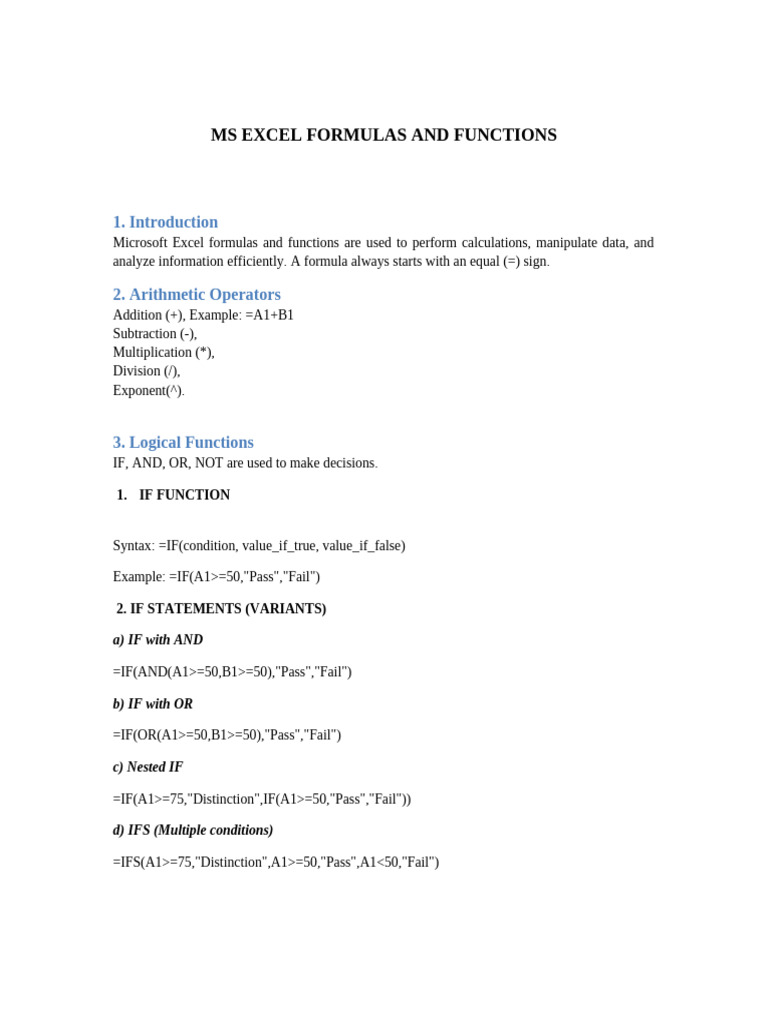 Essential Excel Formulas Guide | PDF | Microsoft Excel | Arithmetic
