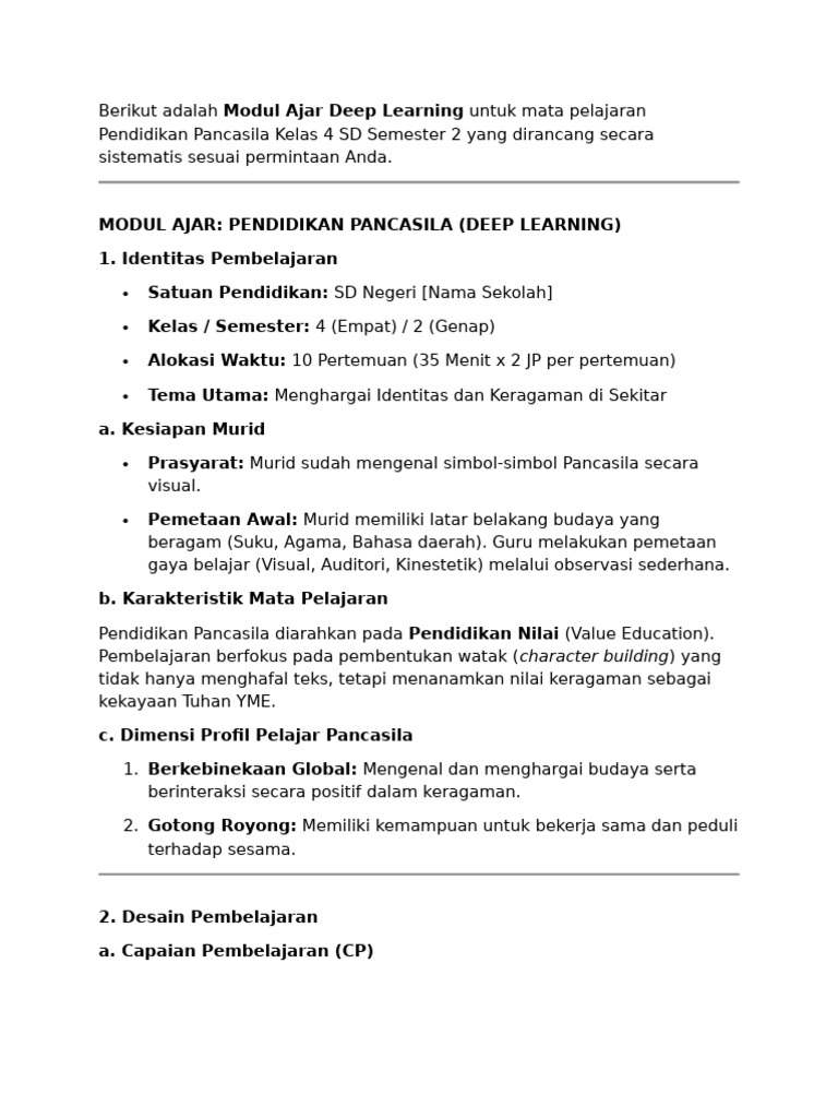 Modul Ajar Deep Learning Pancasila SD | PDF