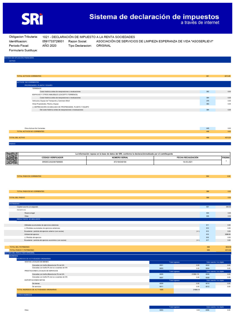 Declaracion_872184349184_2020 | PDF | Impuestos | Impuesto sobre la renta